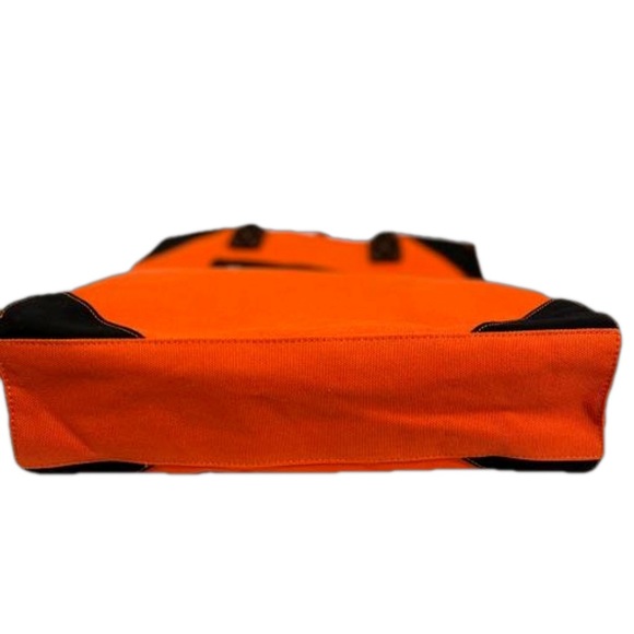 Izak Zenou Orange Canvas Tote Bad with Brown Faux Leather Handles - Picture 3 of 9